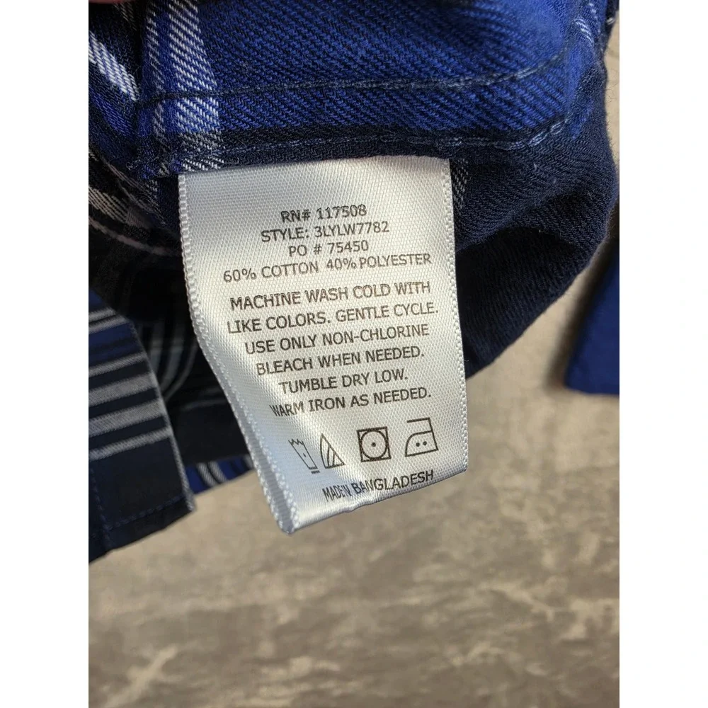 Levi's Flannel Western Shirt Mens XXL Blue Plaid Pearl Snap Long Sleeve